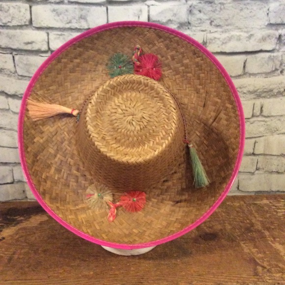 MCM straw tassel Sun hat minimalist garden beach 50s Vintage pink Heirloom chic - Picture 3 of 8
